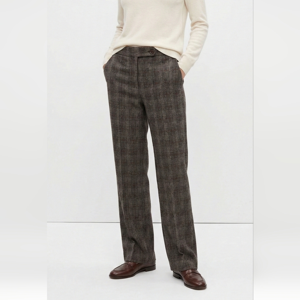 Vintage Laura Scott Trousers Brown Gray Plaid Straight Leg 14